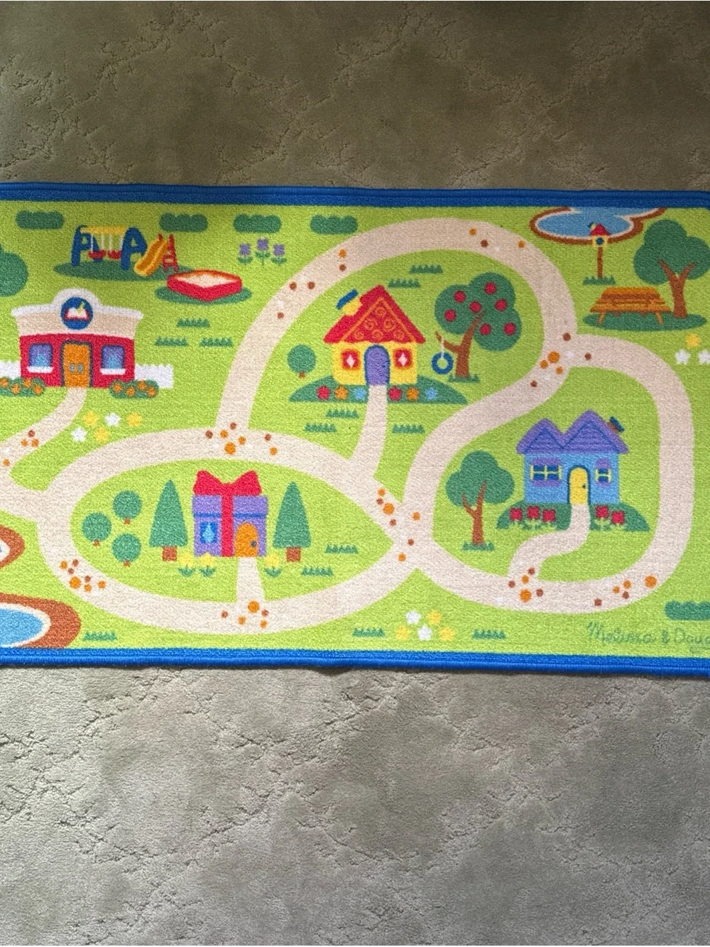 Kids blue clues Play Road Rug in Bright Green with Blue Trim